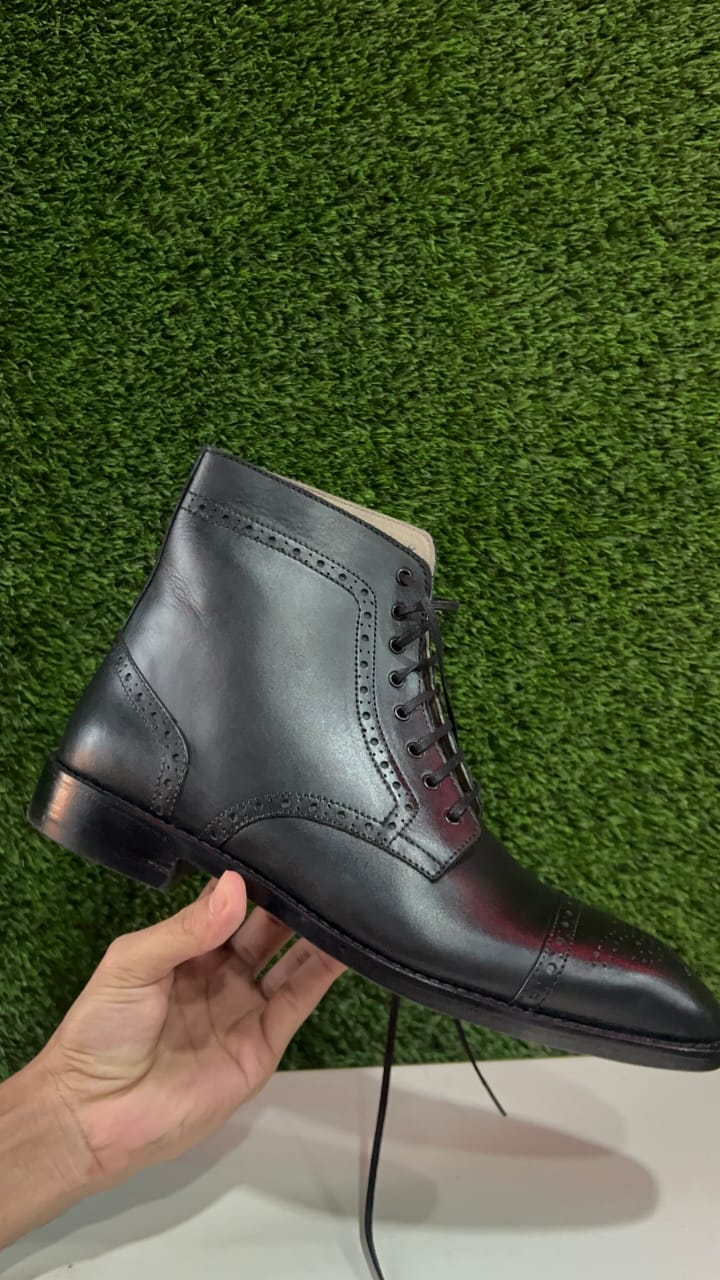 The London Black Brogue Boot - Handcrafted Leather
