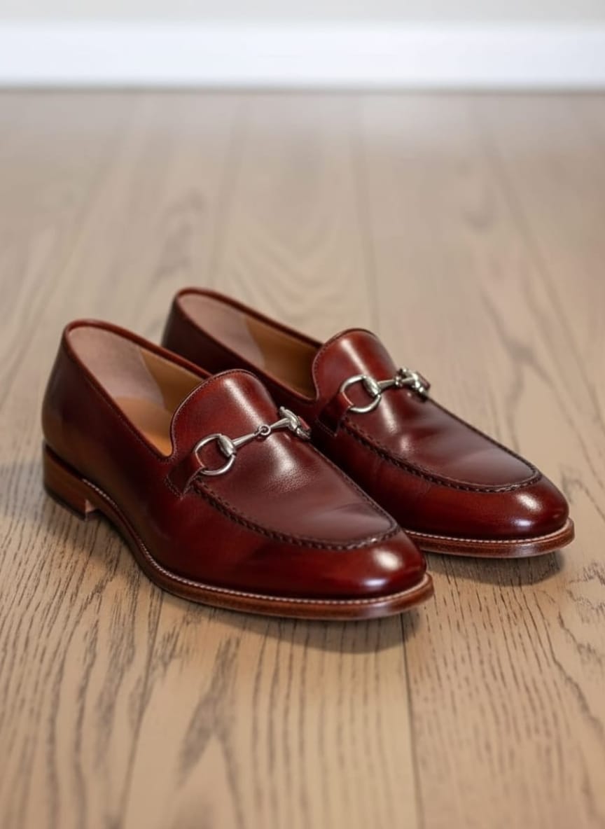 Handmade Burgandy Leather Loafers - horse bit detail