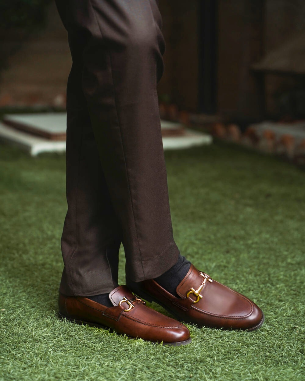 Brown Leather Horsebit Loafers