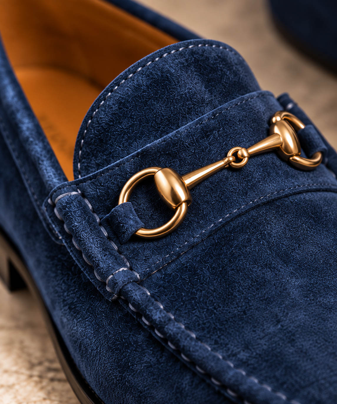 Handcrafted Blue Suede Horsebit Loafers for Men