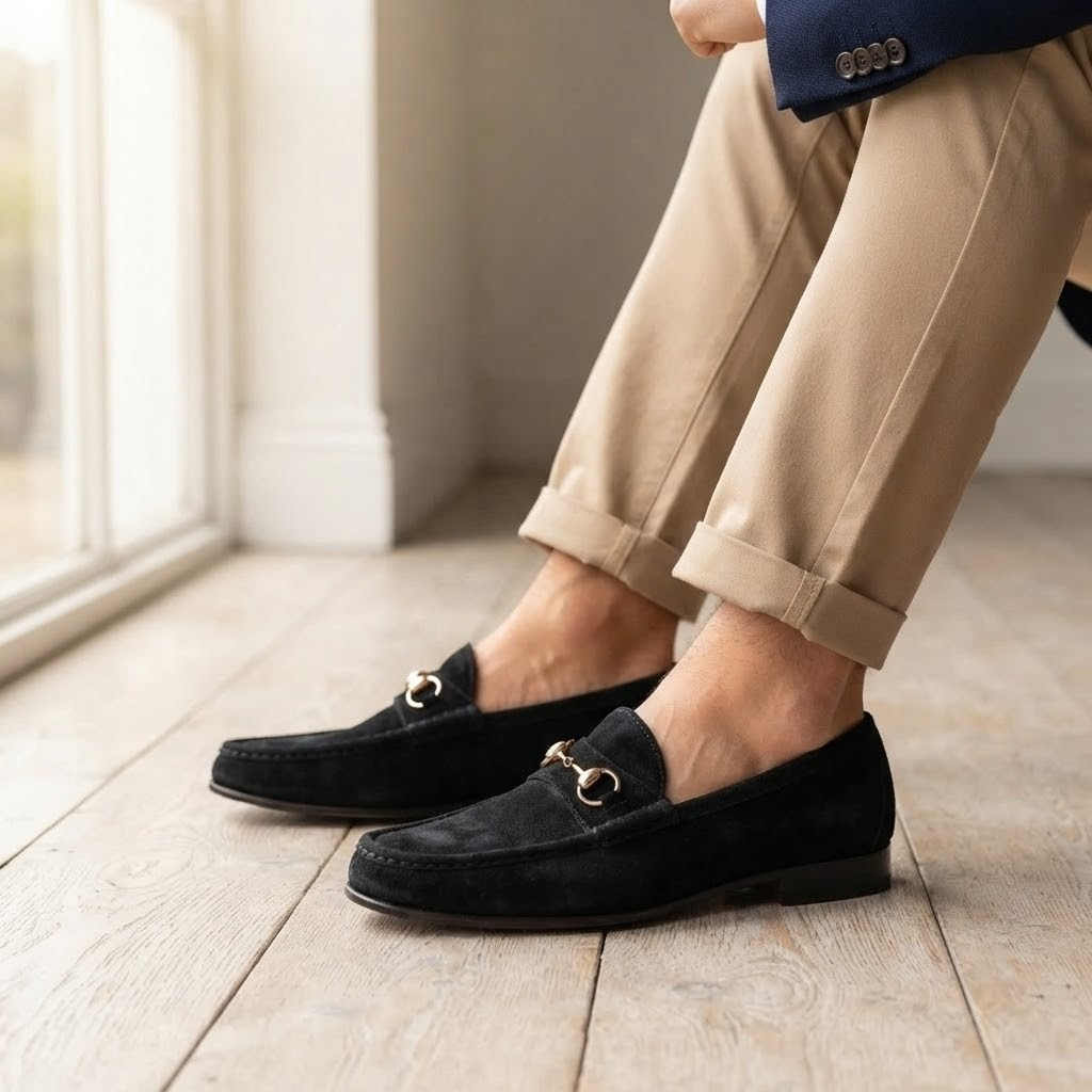Black Suede Horsebit | Handcrafted Genuine Leather | Leather Soles