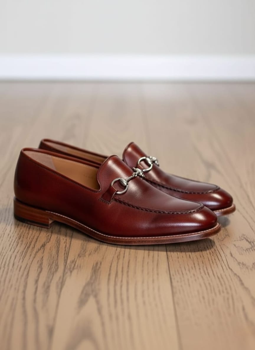 Handmade Burgandy Leather Loafers - horse bit detail