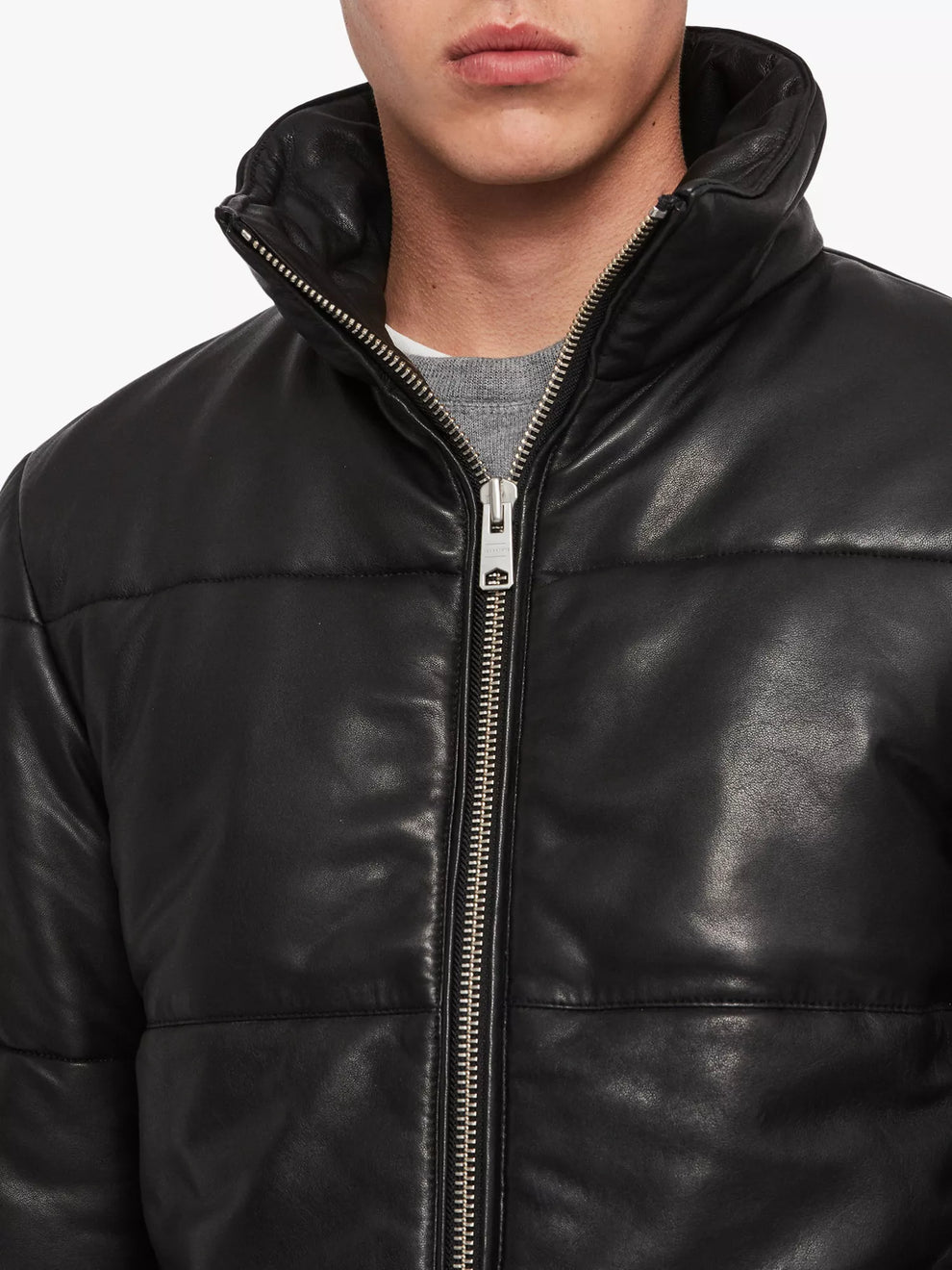 MENS BLACK LEATHER PUFFER JACKET
