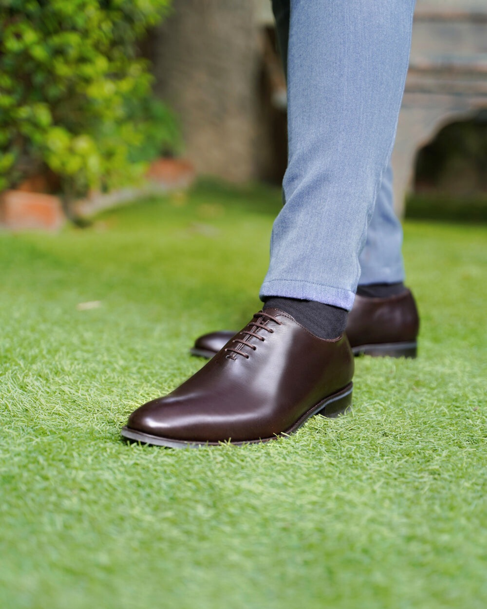 Harmain Leathers Men's Brown Leather Handcrafted Wholecut Oxford Shoes – Premium Brown Leather, front view
