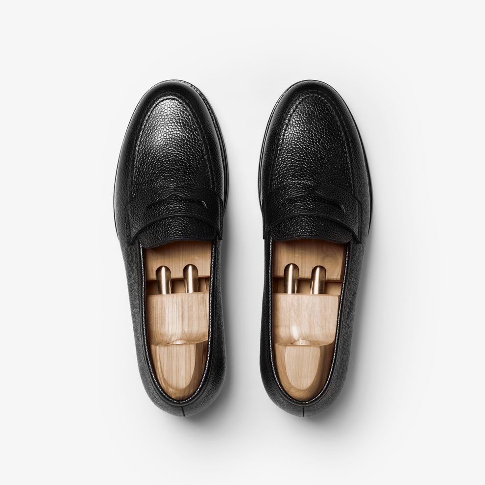 Black Leather Penny Loafers | Pebble Grain