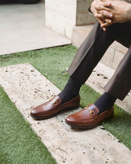 Brown Leather Horsebit Loafers