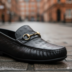 Harmain-Black Ostrich Emboss Leather Loafers