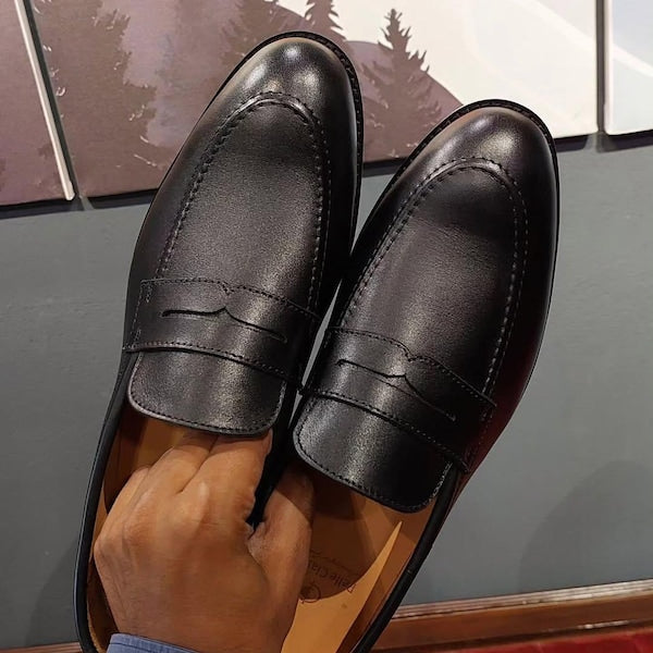Black Leather Penny Loafers