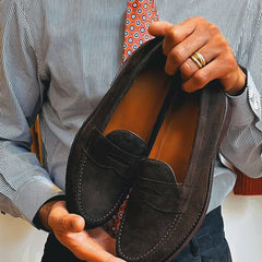 Black Suede Penny Loafers