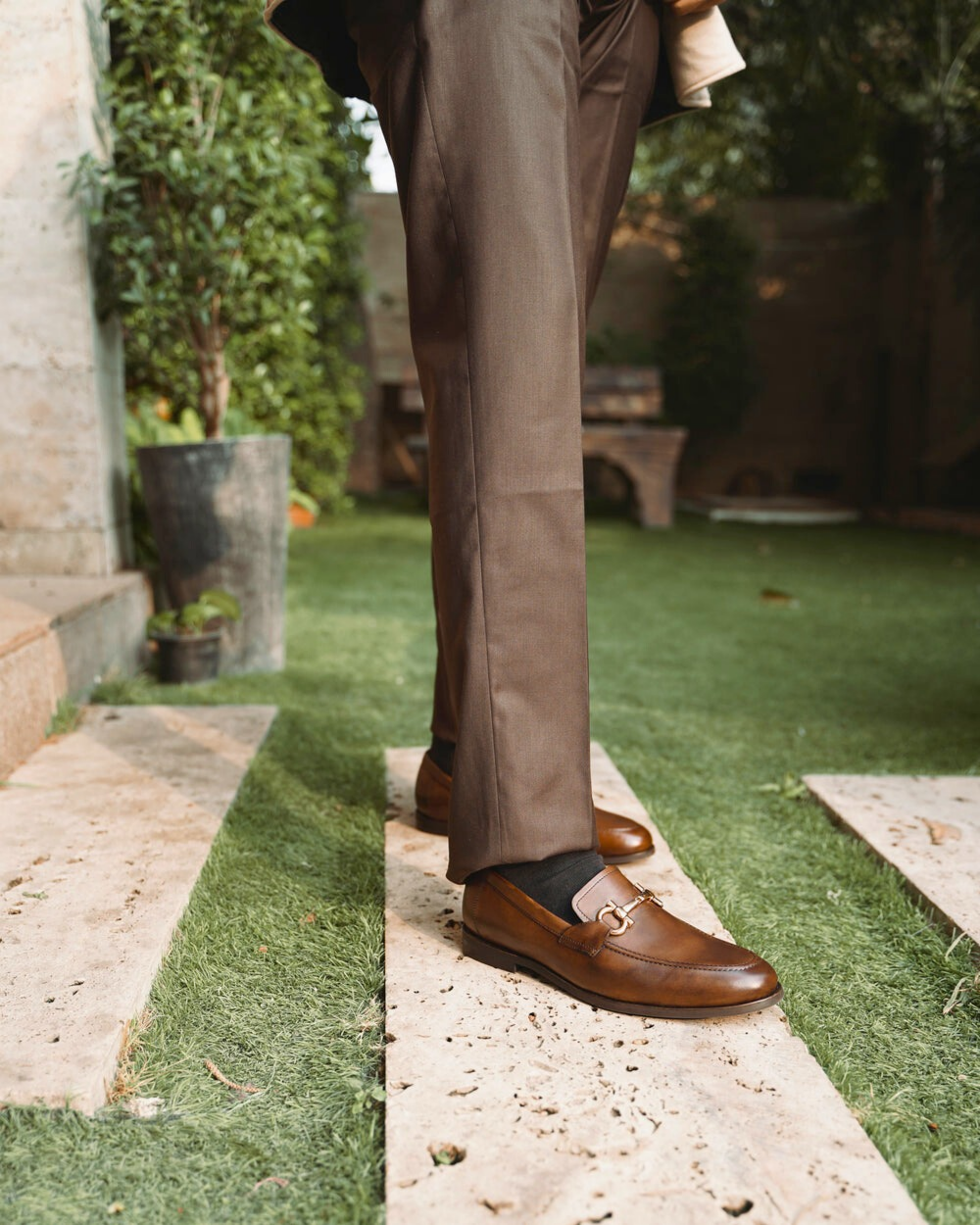 Brown Leather Horsebit Loafers