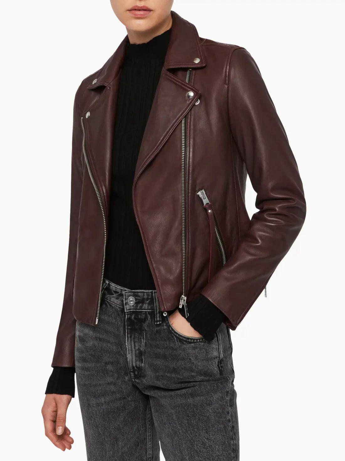 BRAUNE, GESCHMEIDIGE DAMEN-LEDERJACKE