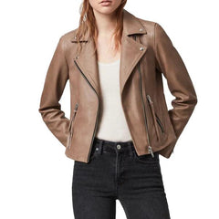 LIGHT TAN BIKER LEATHER JACKET WOMEN