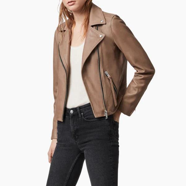 Hellbraune Biker-Lederjacke für Damen