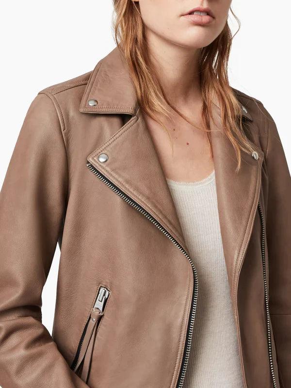 Hellbraune Biker-Lederjacke für Damen