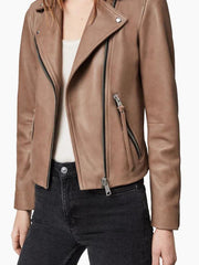 LIGHT TAN BIKER LEATHER JACKET WOMEN