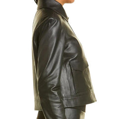 WOMENS BLACK BOMBER LEATHER JACKET