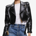 Black Croc Emboss LEATHER JACKET