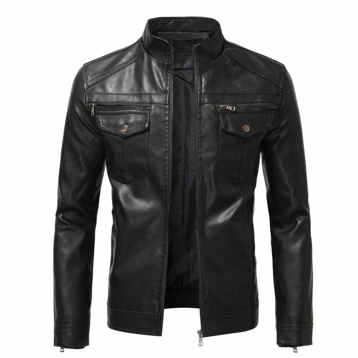 Harmain Leathers Unisex Signature Leather Men’s Black Racer Vintage Leather Jacket, front view