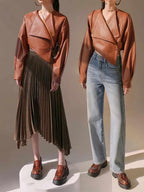 Women’s Brown Cropped Classic Leather Jacket