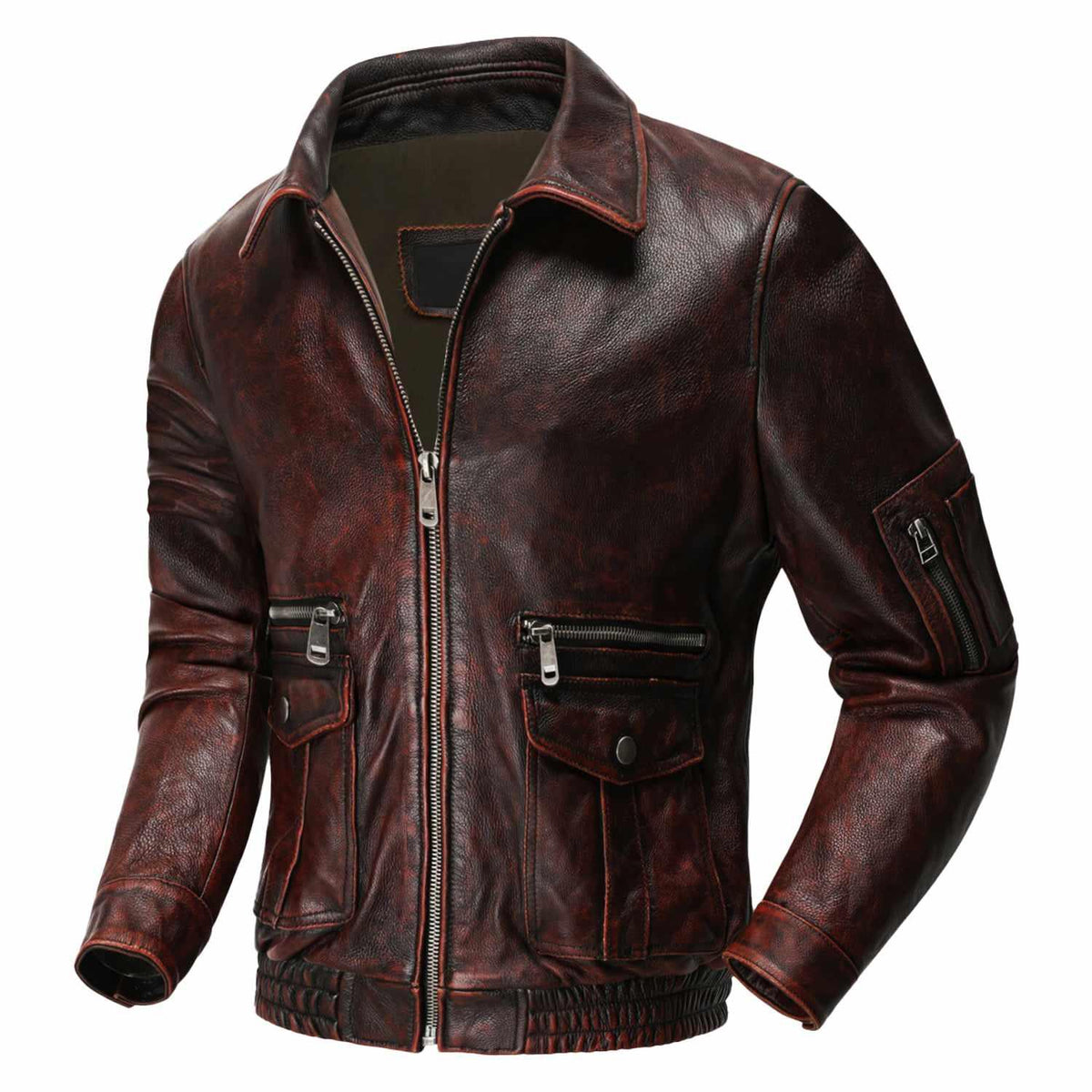 ROTE FLIEGERLEDERJACKE FÜR HERREN