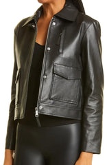 WOMENS BLACK BOMBER LEATHER JACKET