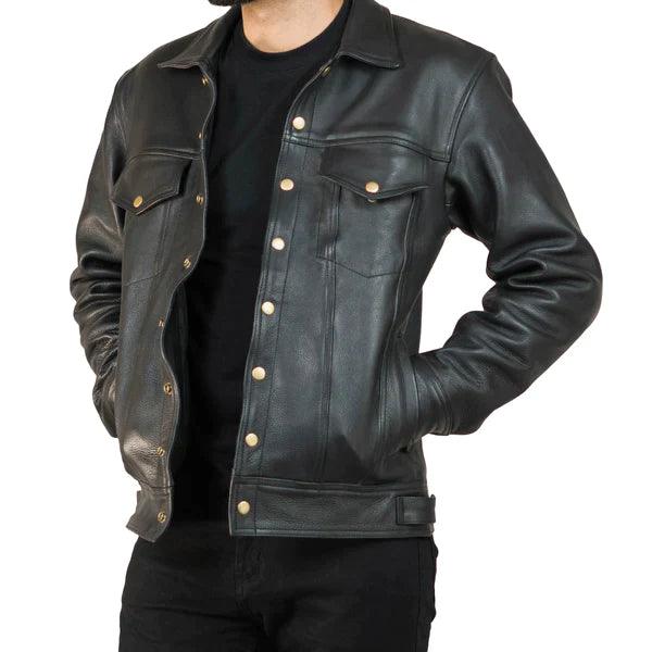 Harmain Leathers Unisex Signature Leather Men's Black Casual Leather Jacket, front view