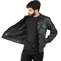 Schwarze Freizeit-Lederjacke für Herren
