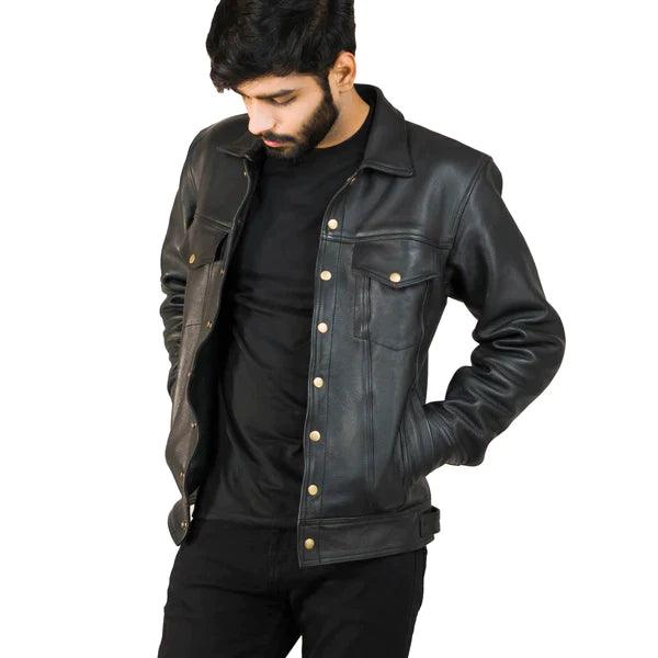 Schwarze Freizeit-Lederjacke für Herren