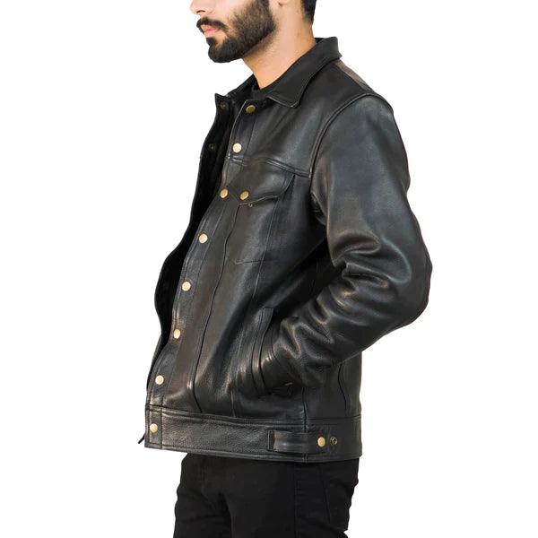 Schwarze Freizeit-Lederjacke für Herren