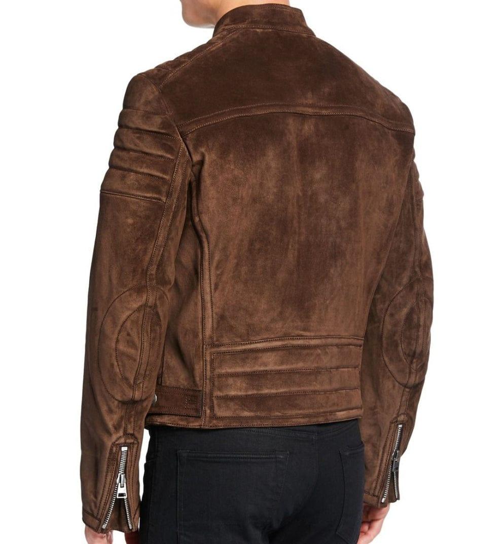Unisex Signature Brown Suede Jacket styled open over an outfit, Harmain Leathers