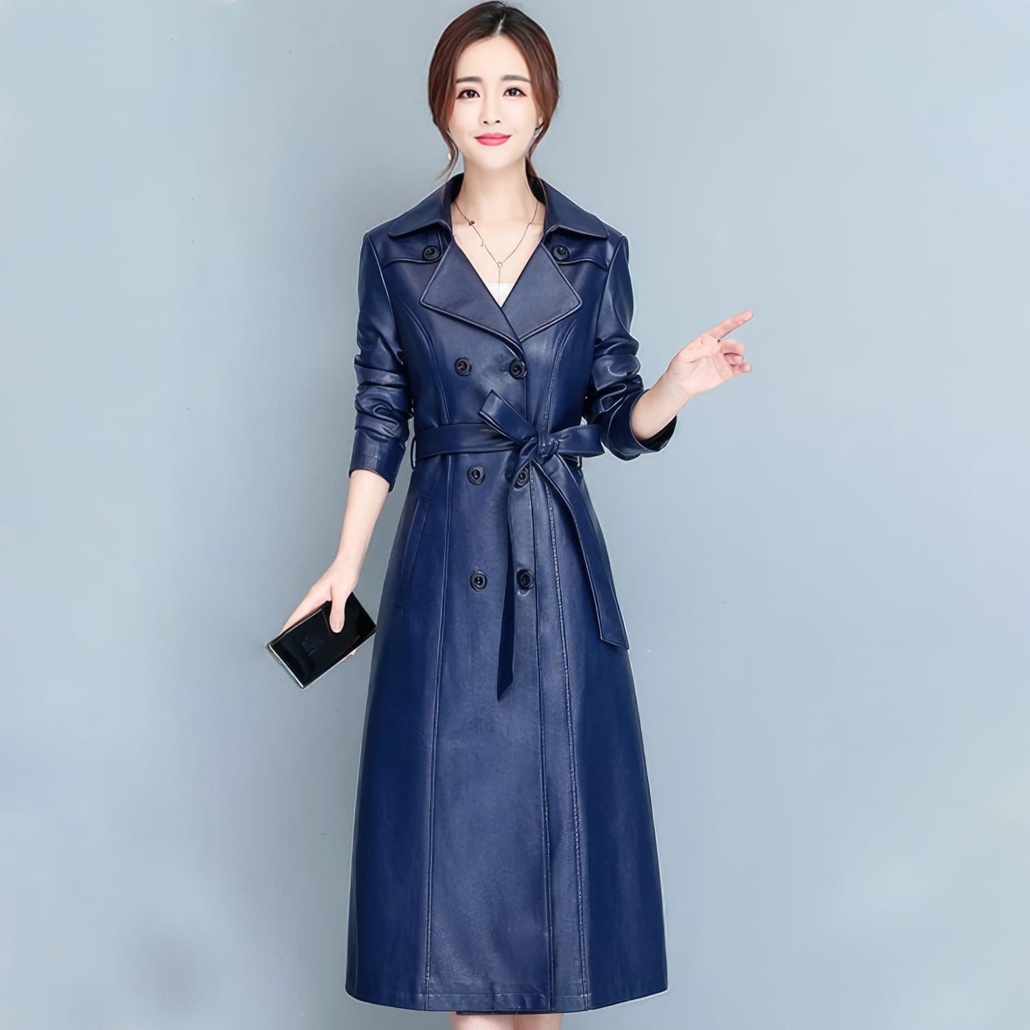 DOPPELREIHIGER LEDERTRENCHCOAT FÜR DAMEN