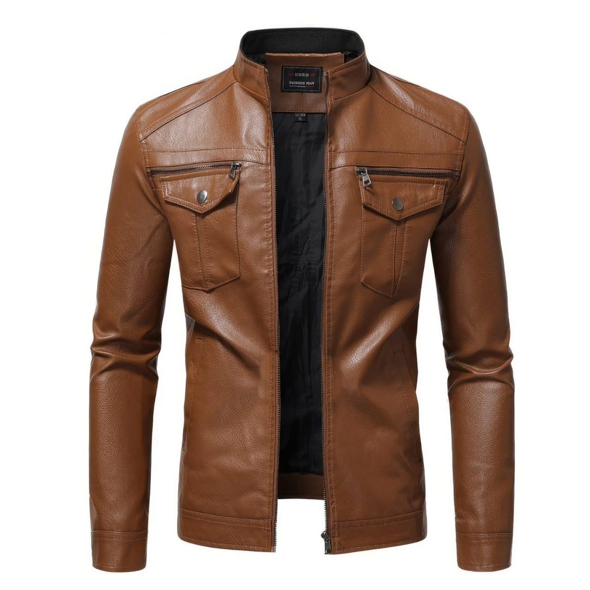 Harmain Leathers Unisex Signature Leather Mens Brown Racer Leather Jacket, front view