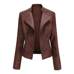 WOMENS SHOULDERS LACED LEATHER JACKET