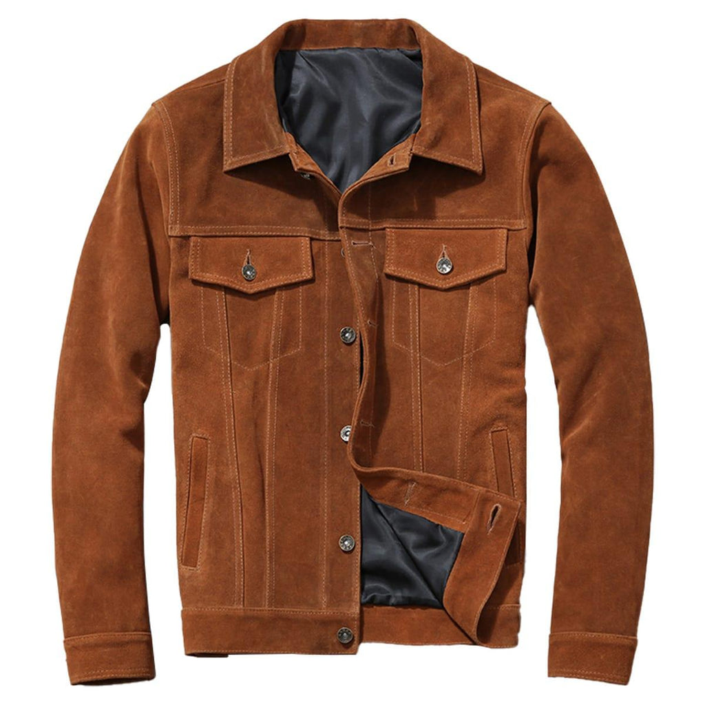 Men’s BROWN TRUCKER GENUINE SUEDE JACKET
