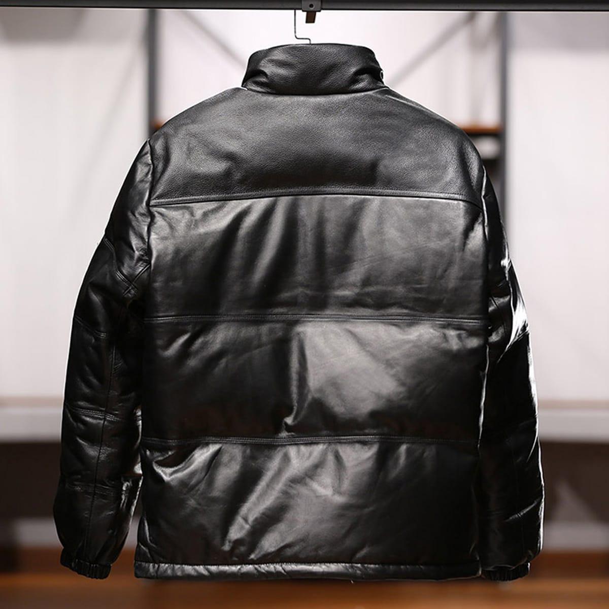 HERREN SCHWARZE LEDERPUFFJACKE