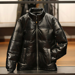 HERREN SCHWARZE LEDERPUFFJACKE