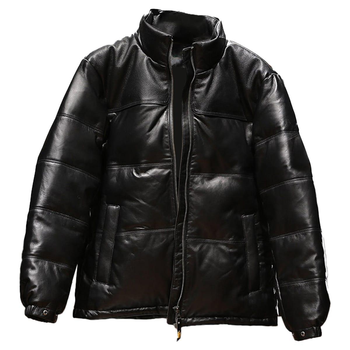 HERREN SCHWARZE LEDERPUFFJACKE