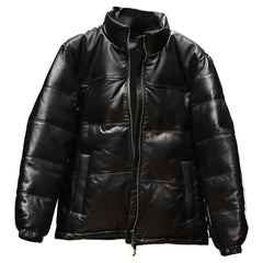HERREN SCHWARZE LEDERPUFFJACKE