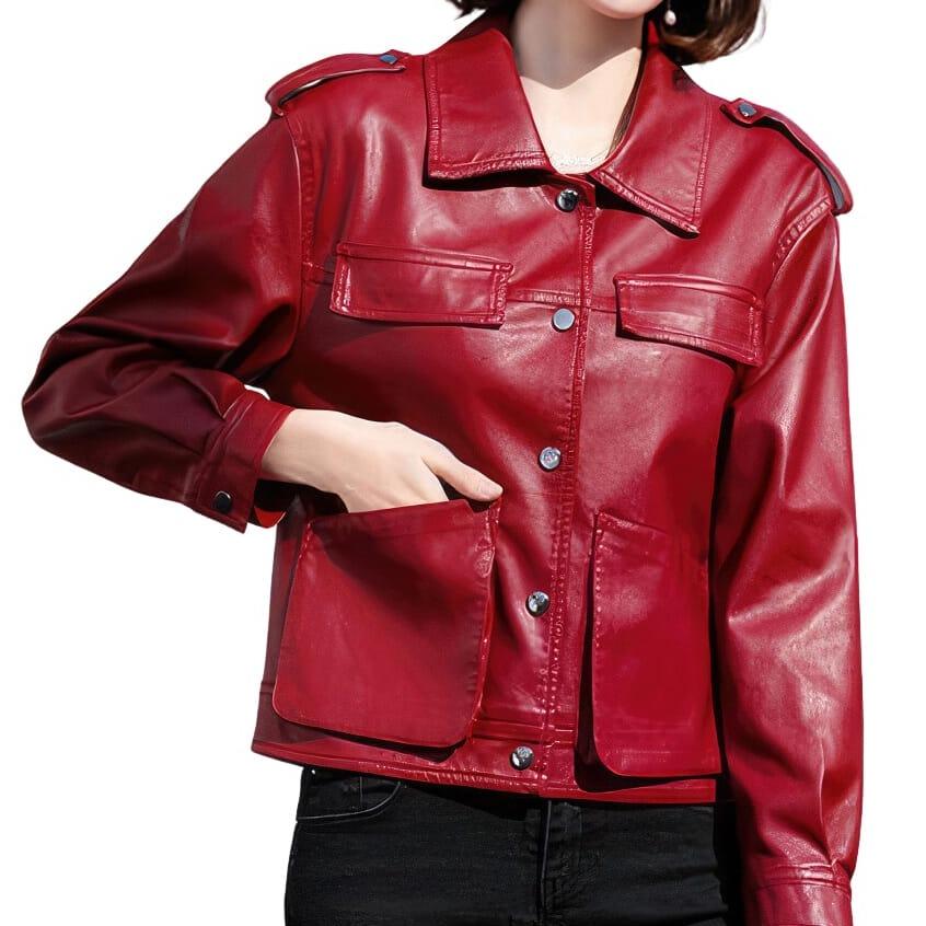 Rote Retro-Lederjacke für Damen