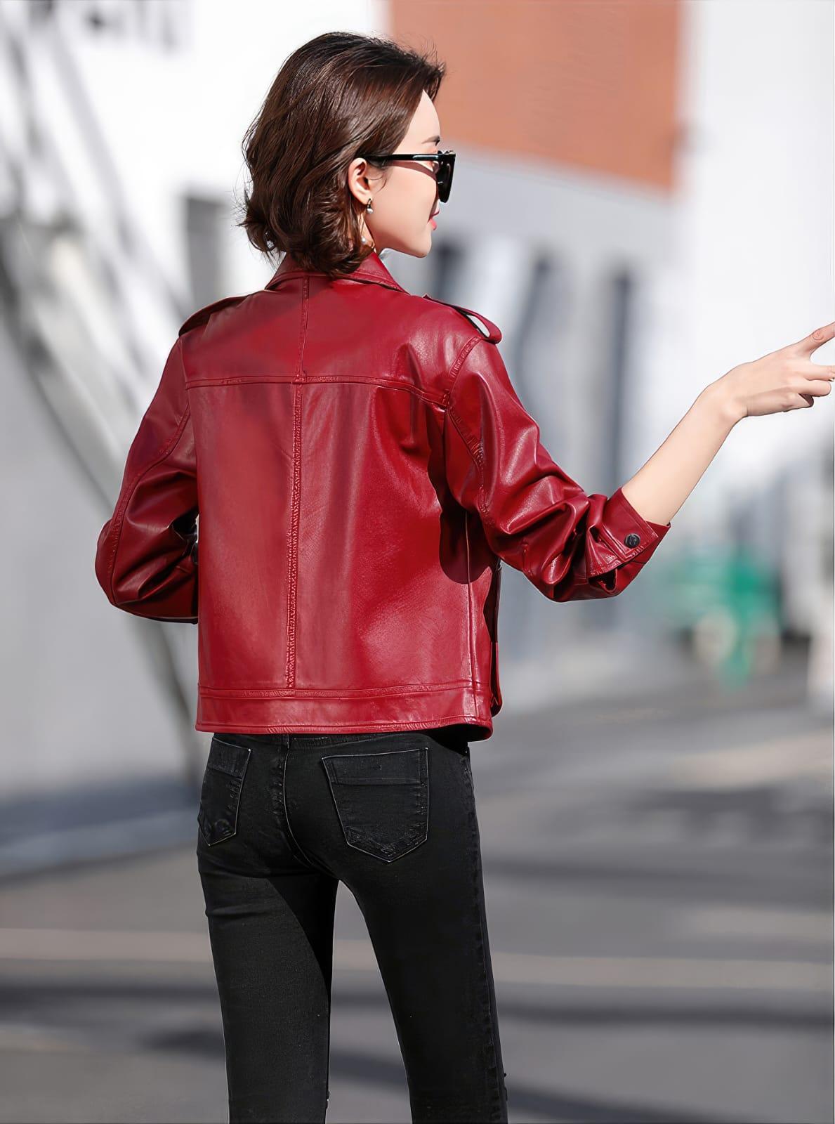 Rote Retro-Lederjacke für Damen
