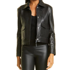 WOMENS BLACK BOMBER LEATHER JACKET